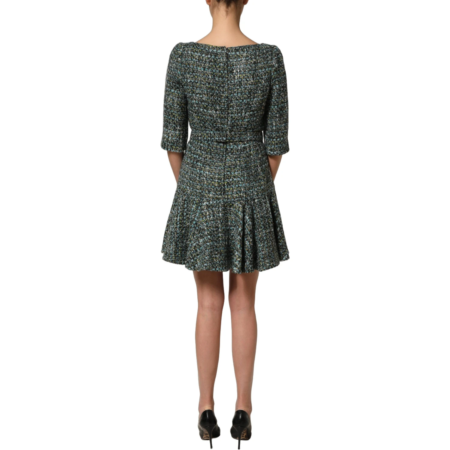 Multicolor Tweed Belted Babydoll Mini Dress