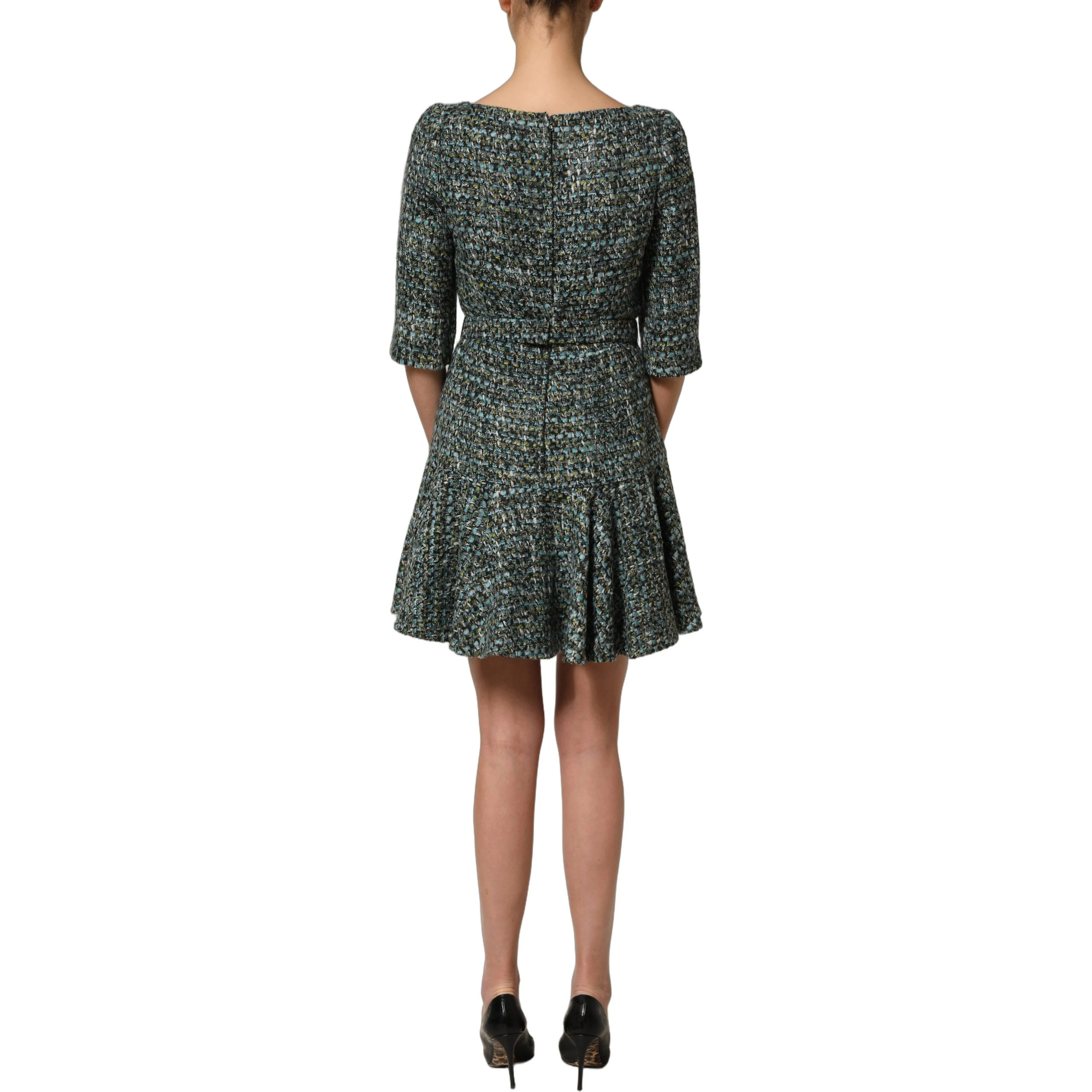 Multicolor Tweed Belted Babydoll Mini Dress