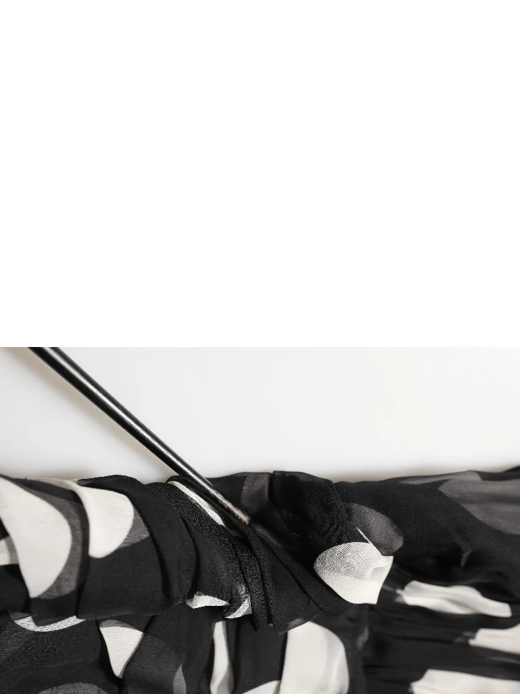 Black White Polka Dot Pleated Maxi Dress