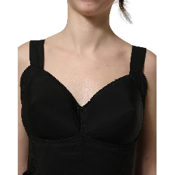 Black Nylon A-Line Sleeveless Mini Dress