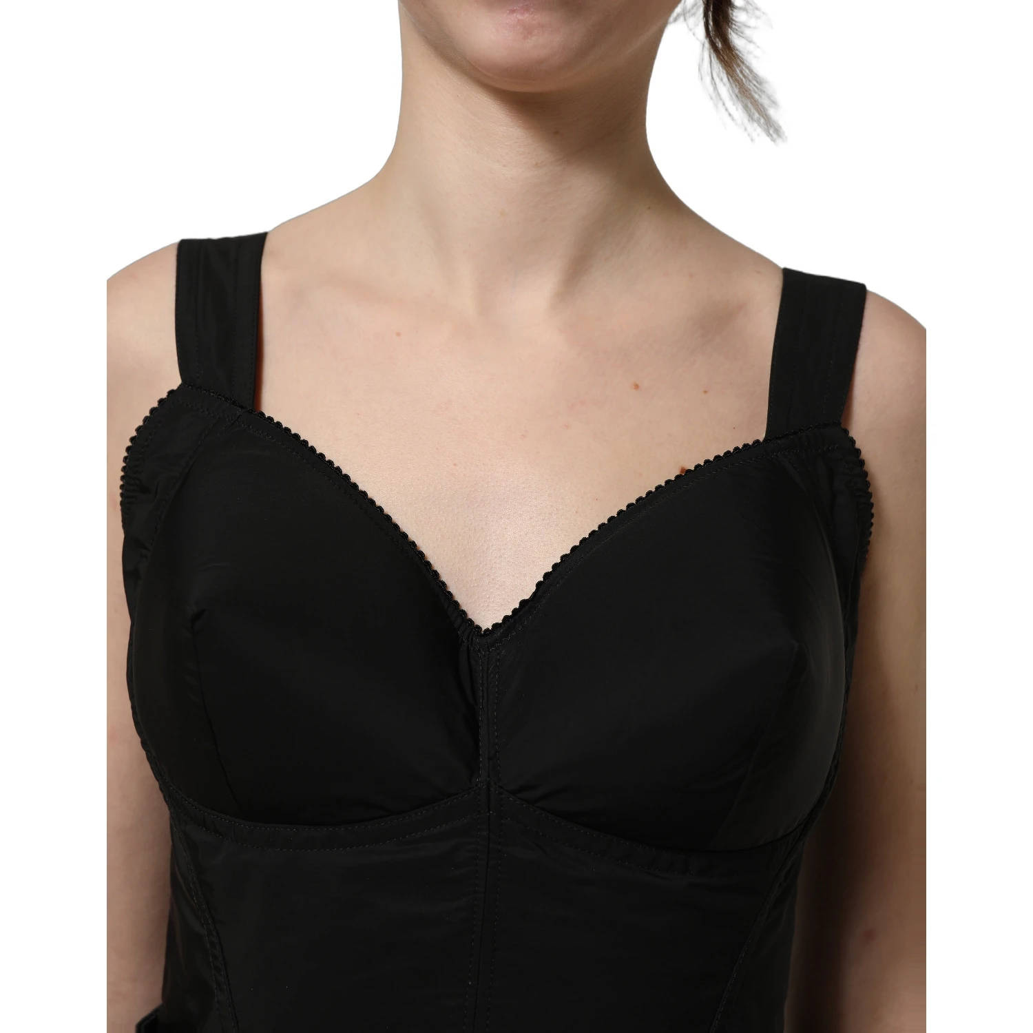 Black Nylon A-Line Sleeveless Mini Dress