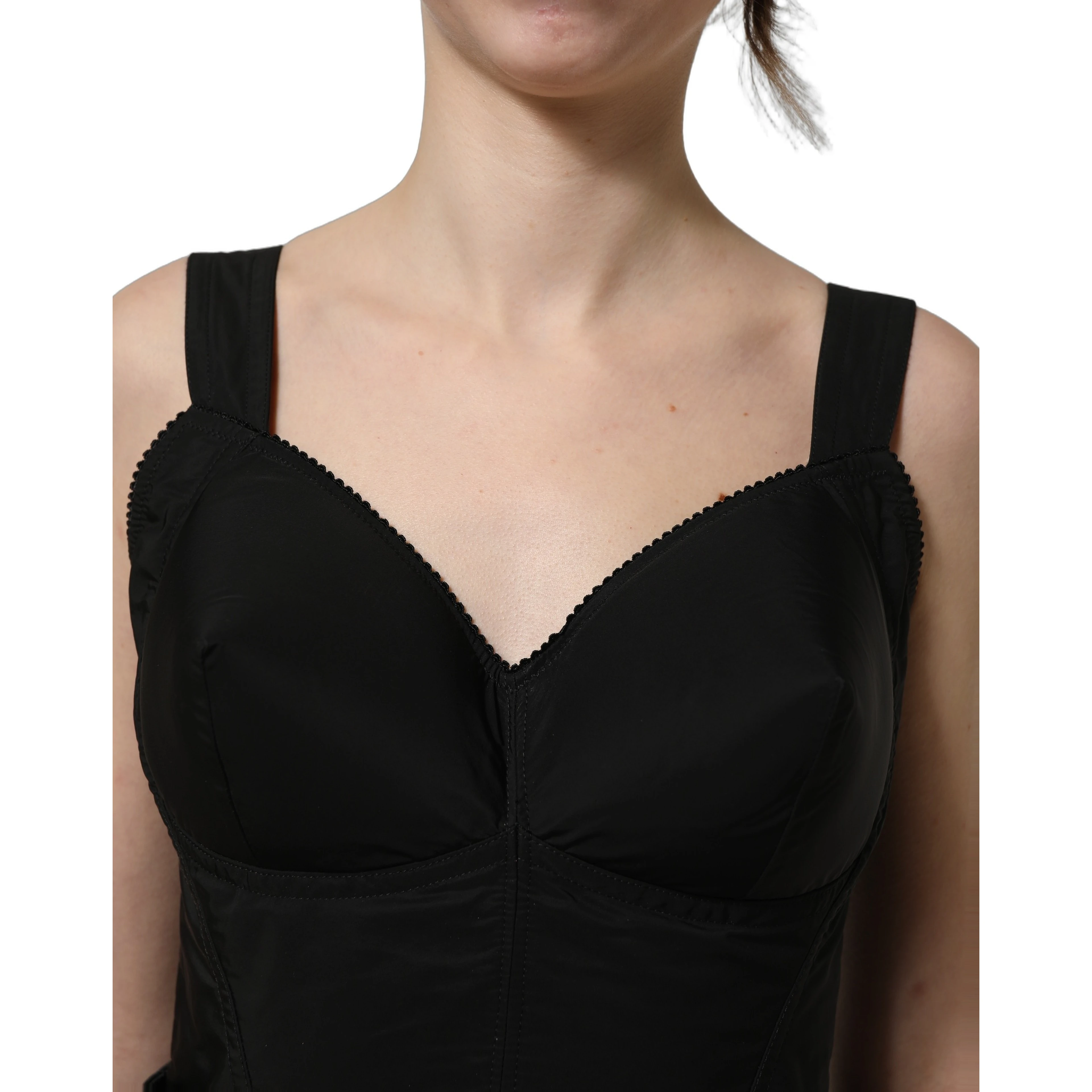 Black Nylon A-Line Sleeveless Mini Dress