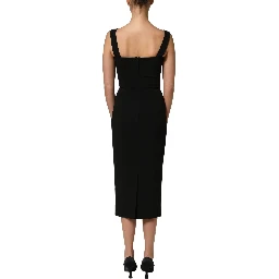 Black Viscose Stretch Sheath Midi Dress