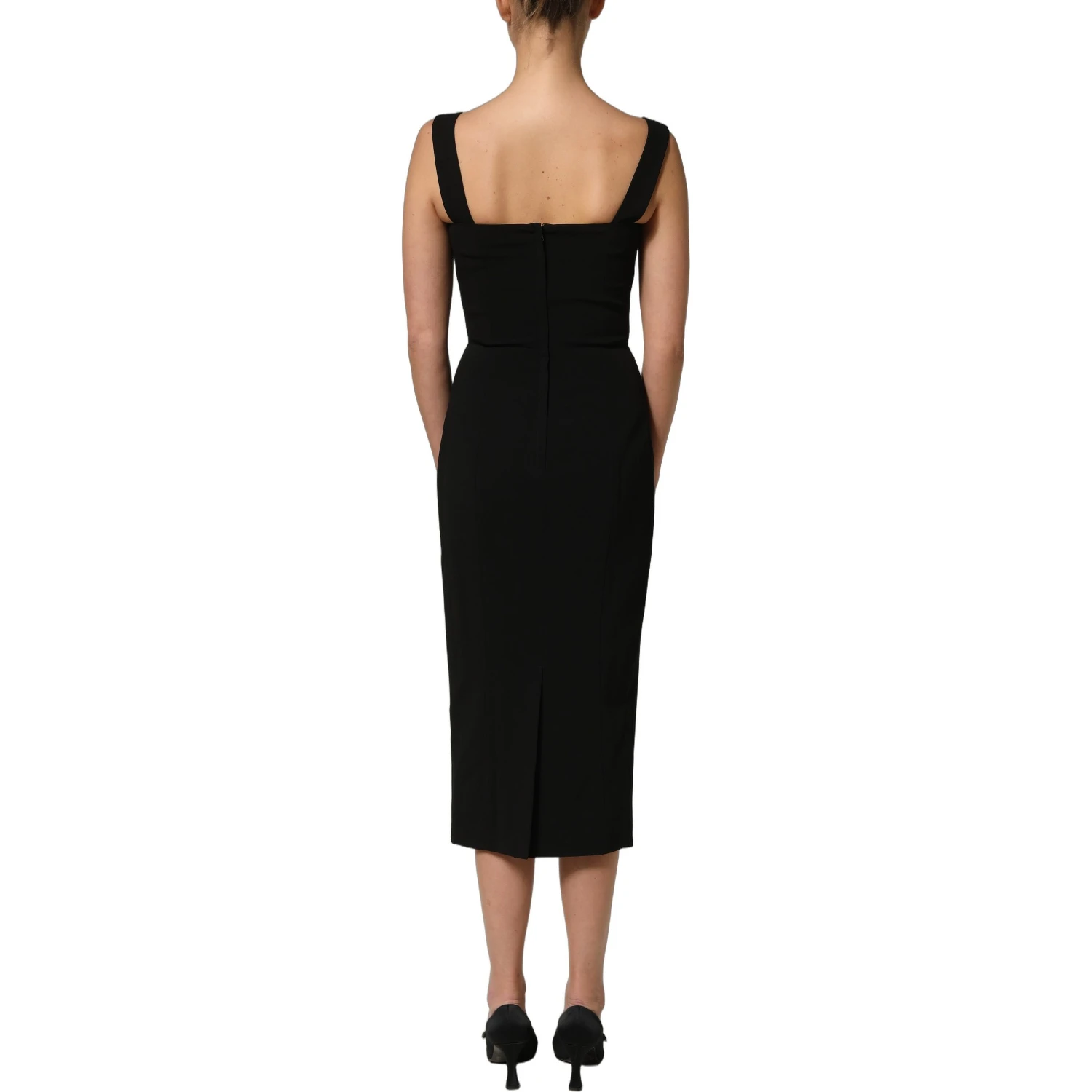 Black Viscose Stretch Sheath Midi Dress