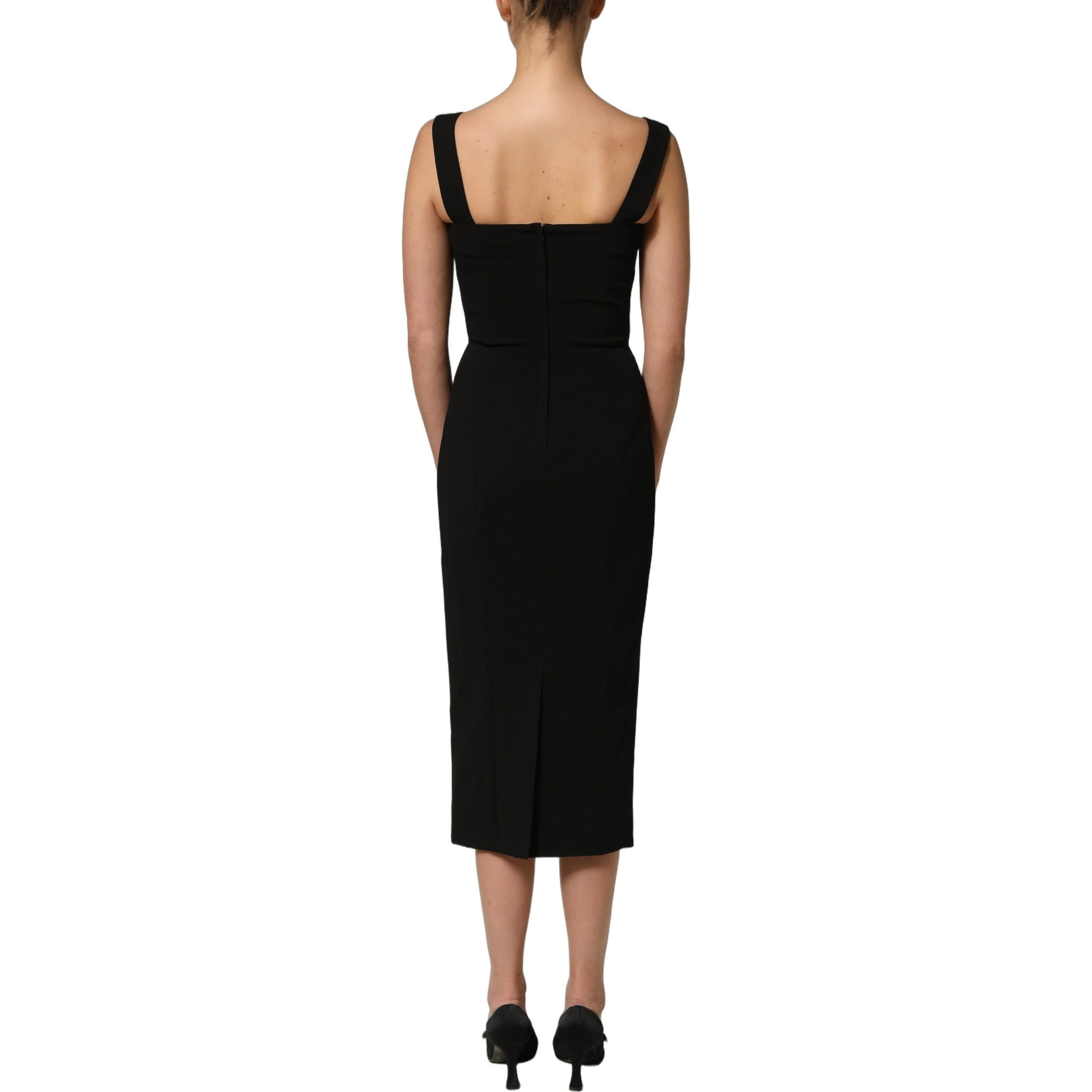 Black Viscose Stretch Sheath Midi Dress