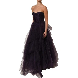 Purple Tiered Tulle Silk Long Gown Dress