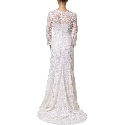 White Cotton Floral Lace Long Gown Dress