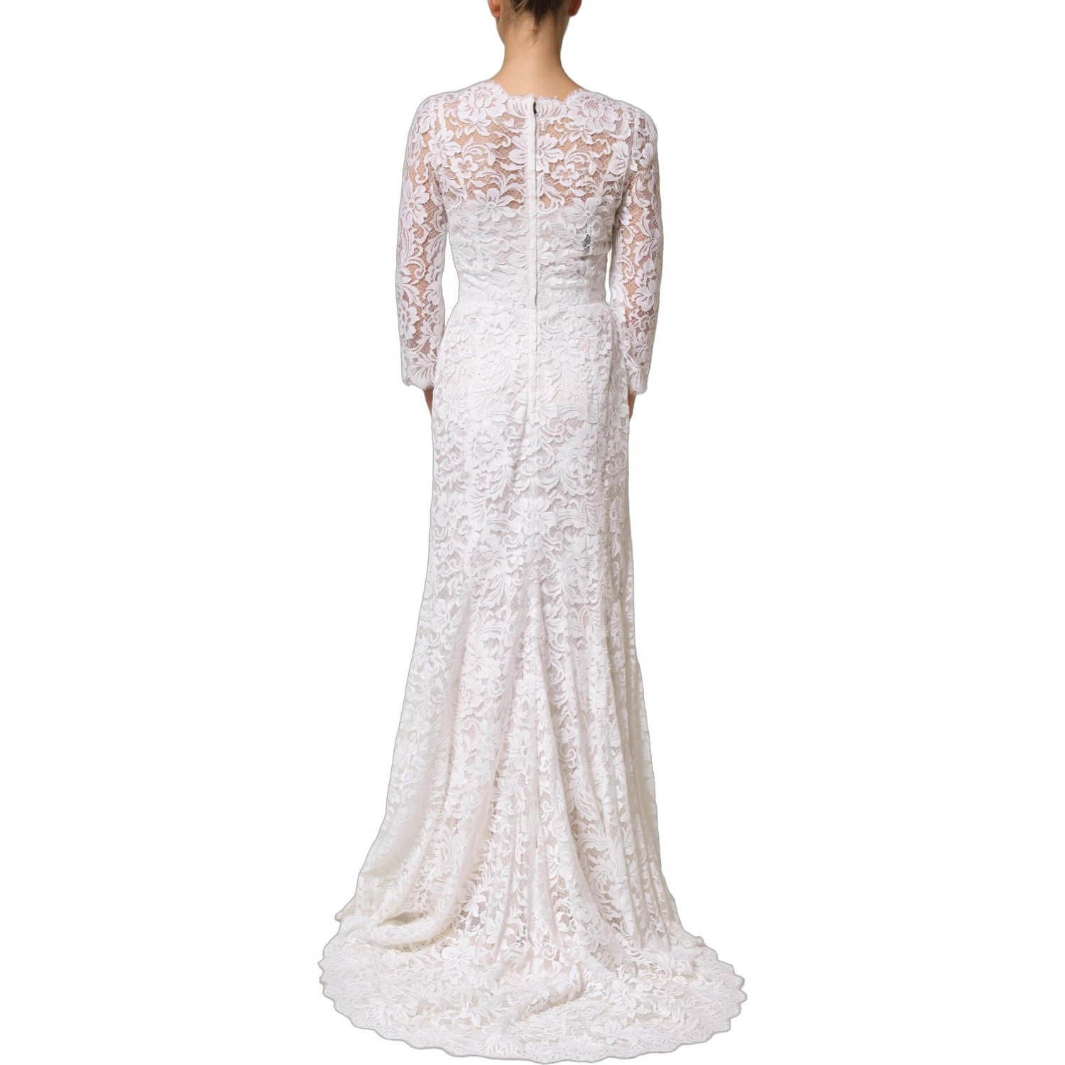 White Cotton Floral Lace Long Gown Dress