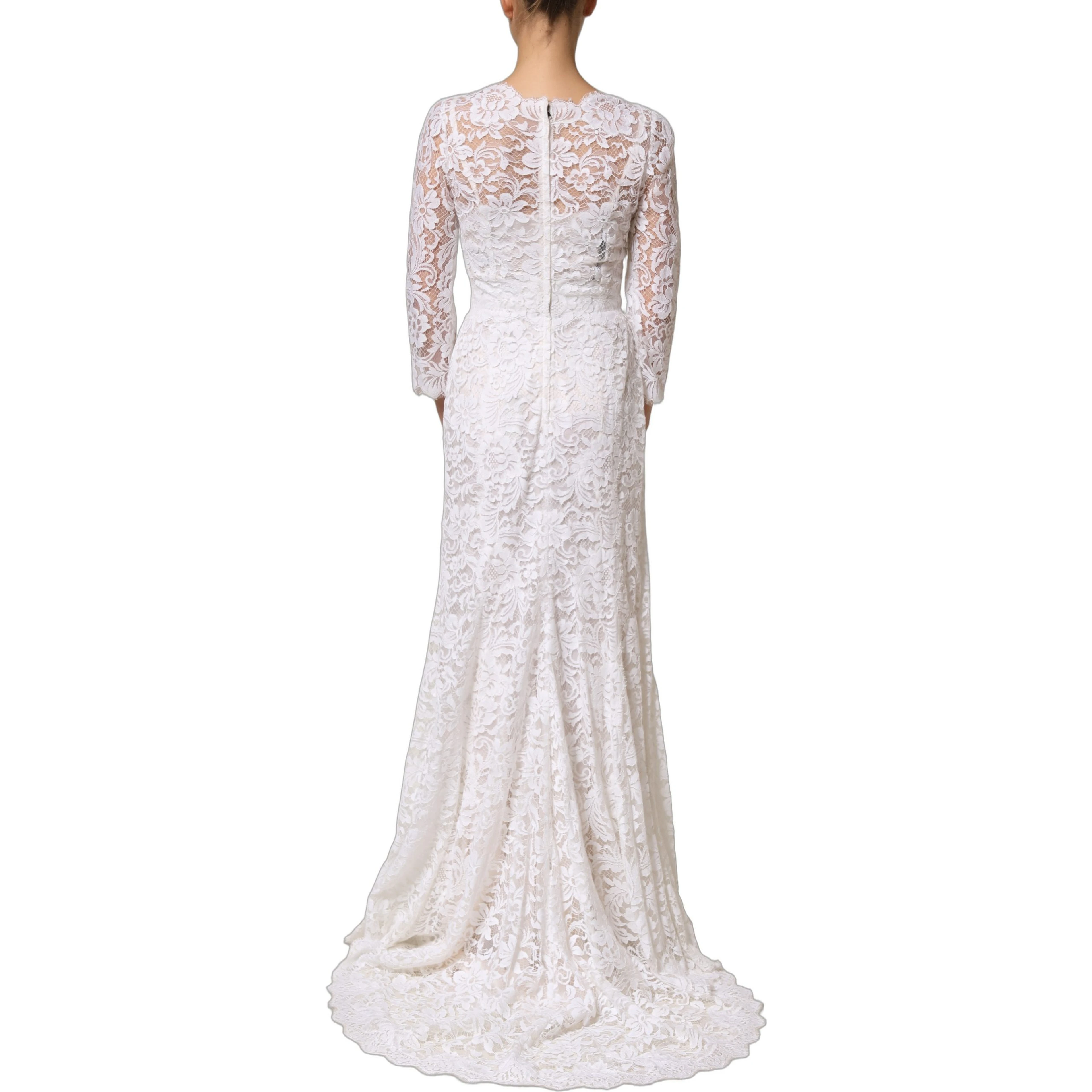 White Cotton Floral Lace Long Gown Dress
