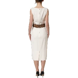 White Leopard Sleeveless Sheath Midi Dress