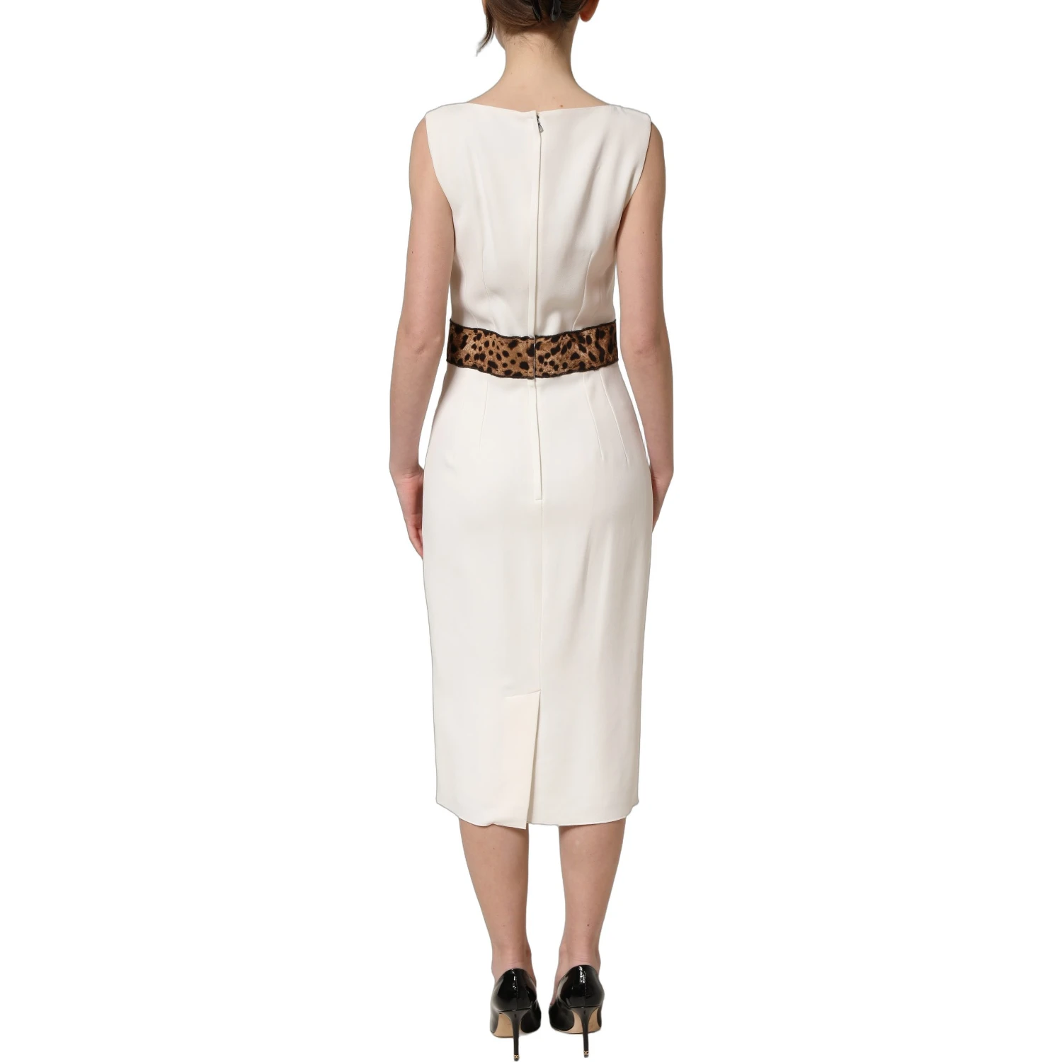 White Leopard Sleeveless Sheath Midi Dress