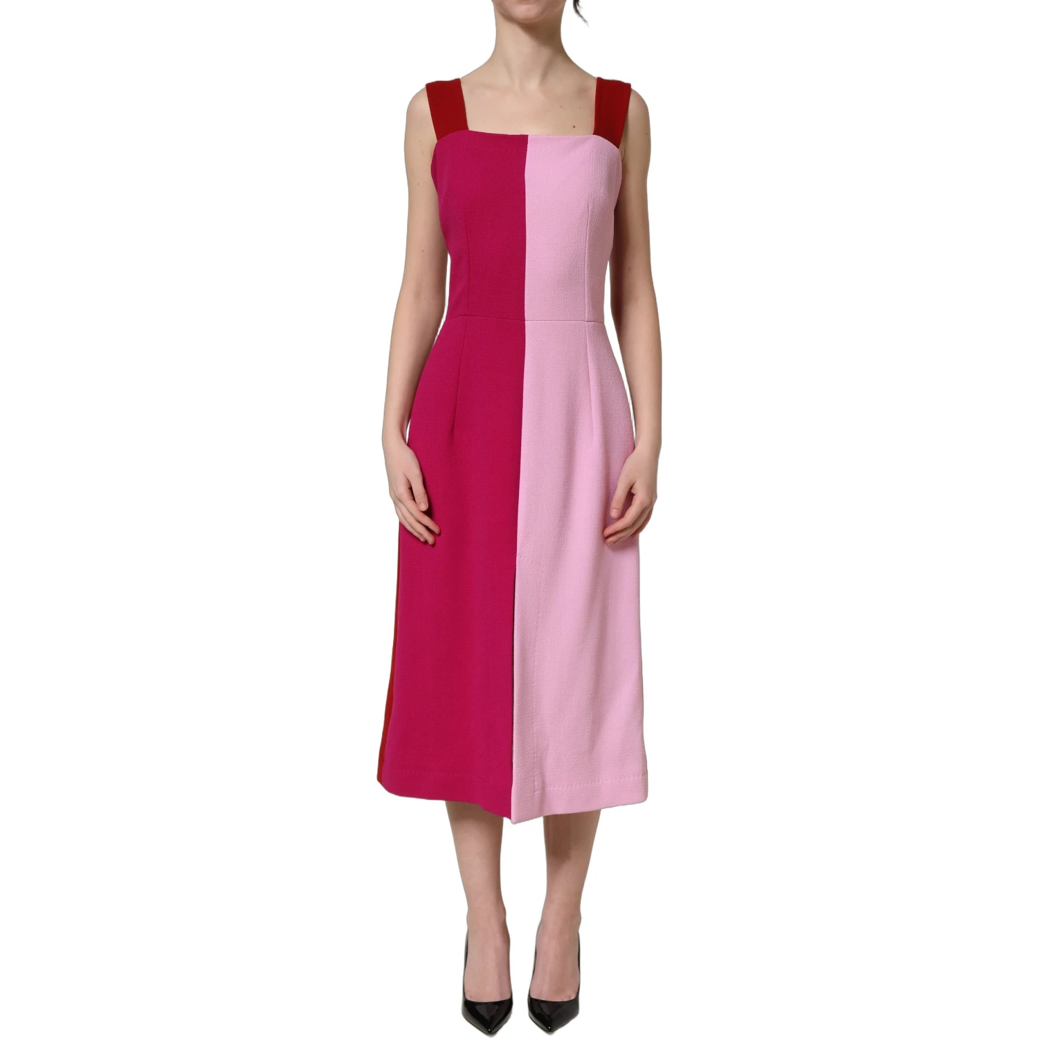 Two Tone Pink Wool Sleeveless Midi Dress