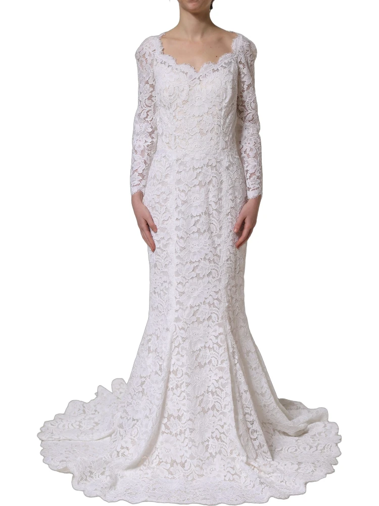 White Floral Lace Mermaid Long Gown Dress alternative
