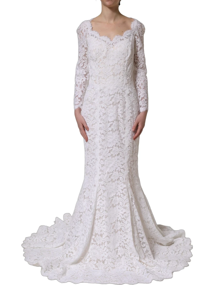 White Floral Lace Mermaid Long Gown Dress