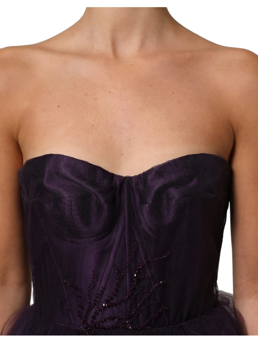 Purple Tiered Tulle Silk Long Gown Dress
