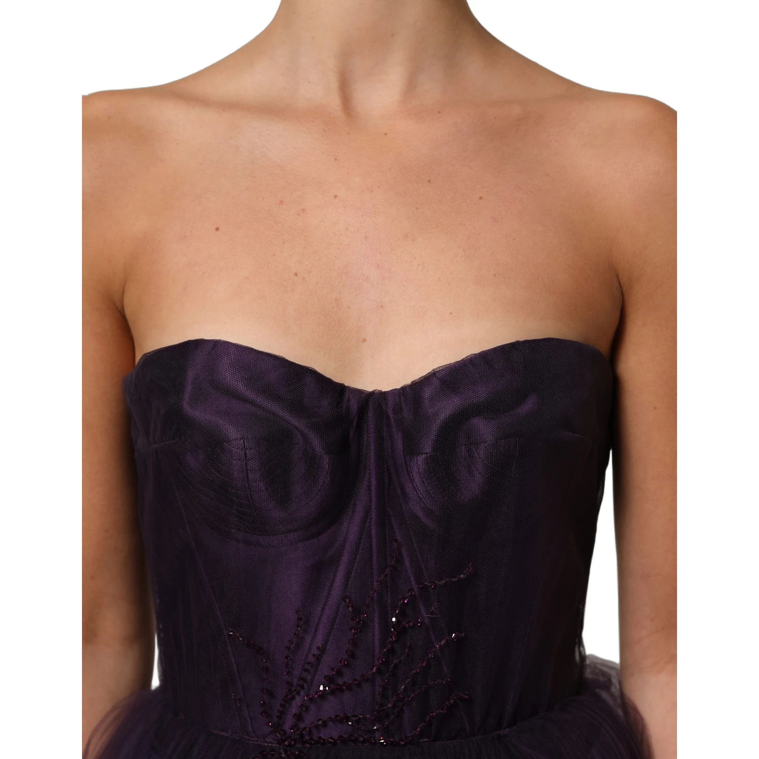 Purple Tiered Tulle Silk Long Gown Dress