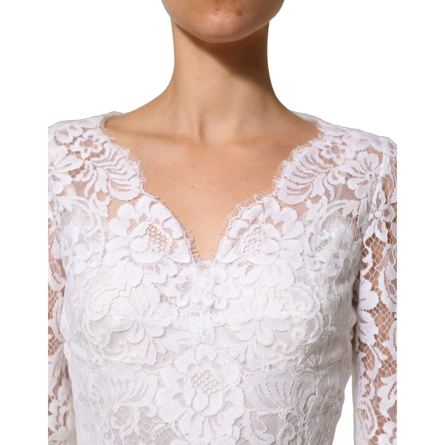White Cotton Floral Lace Long Gown Dress