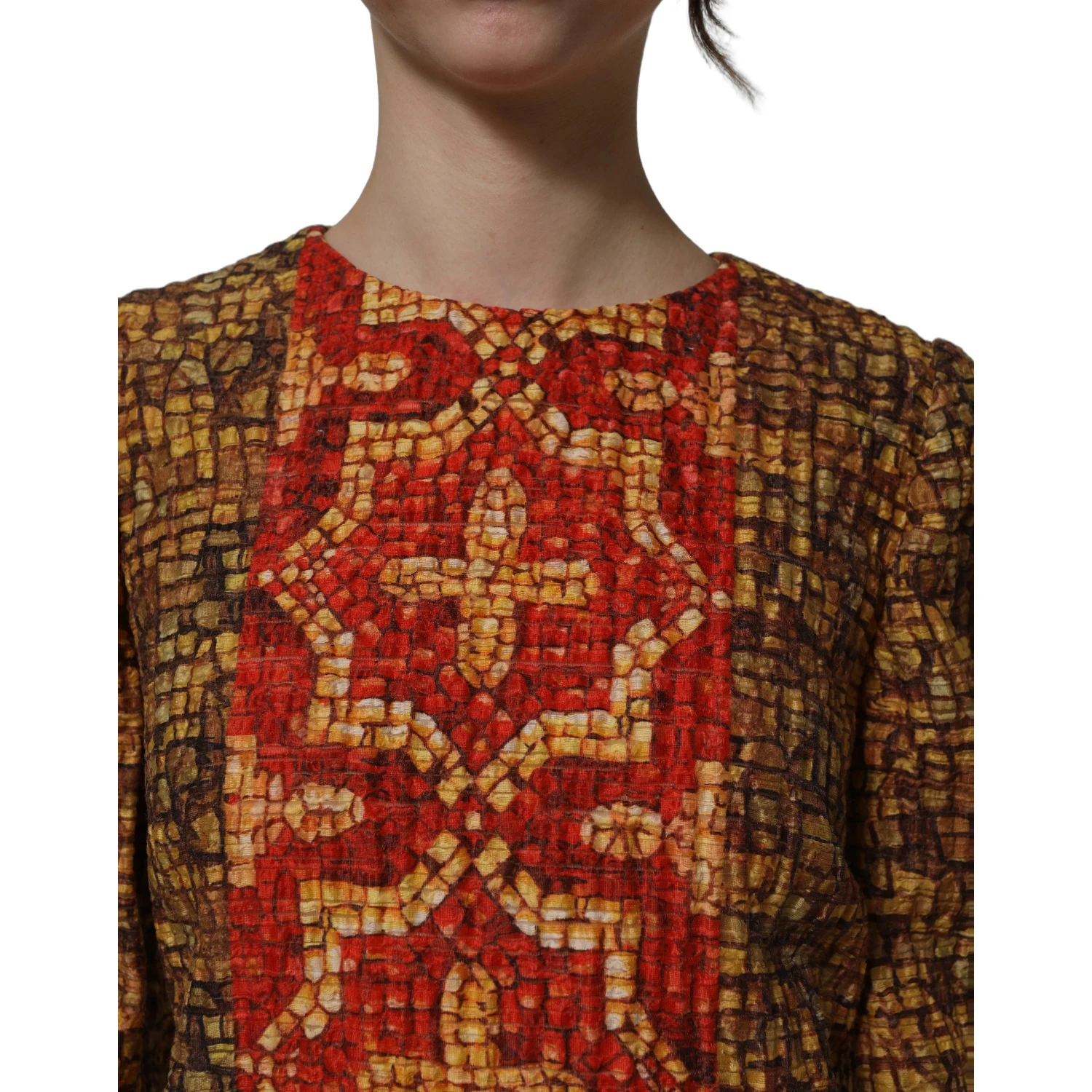 Multicolor Mosaic Long Sleeves Mini Dress