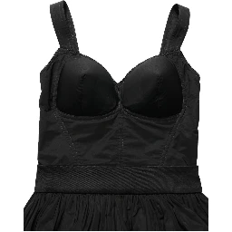 Black Nylon A-Line Sleeveless Mini Dress