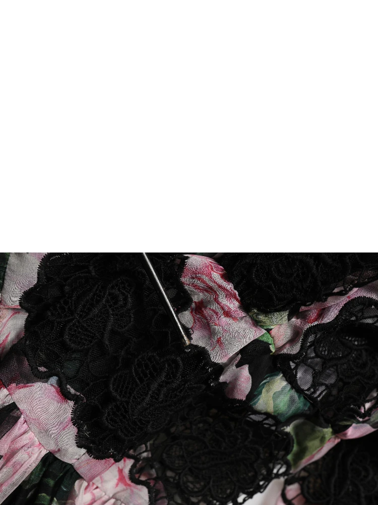 Black Floral Print Cotton Lace Maxi Dress