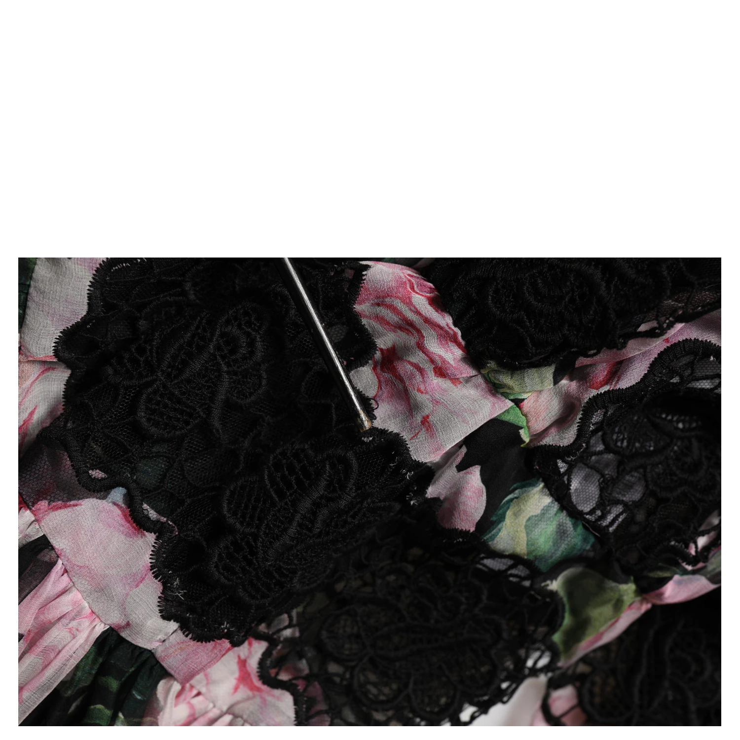 Black Floral Print Cotton Lace Maxi Dress