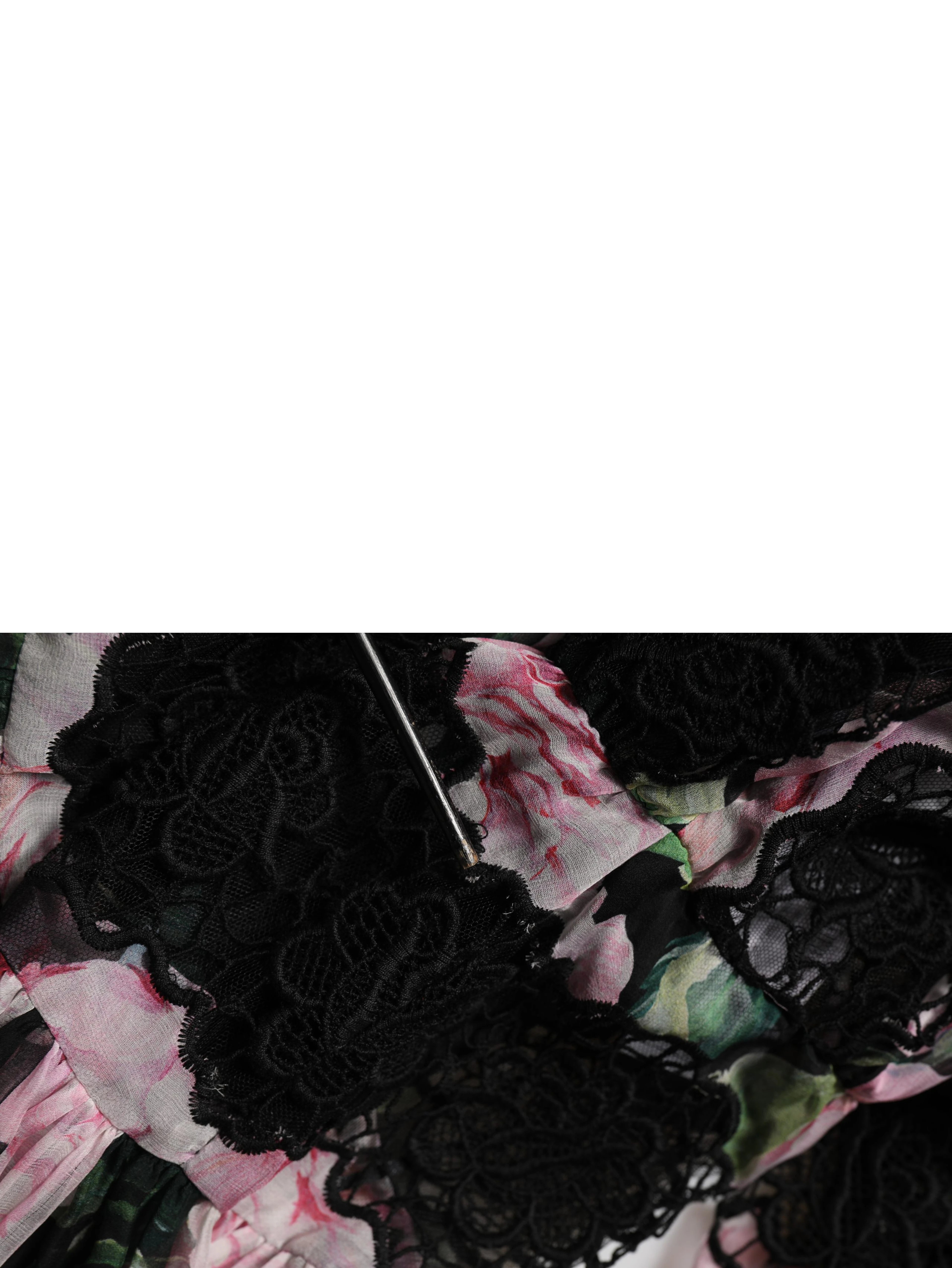 Black Floral Print Cotton Lace Maxi Dress