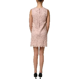 Pink Cotton Floral Lace Sleeveless Mini Dress