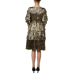 Metallic Gold Embellished Tiered Midi Dress