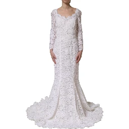 White Floral Lace Mermaid Long Gown Dress