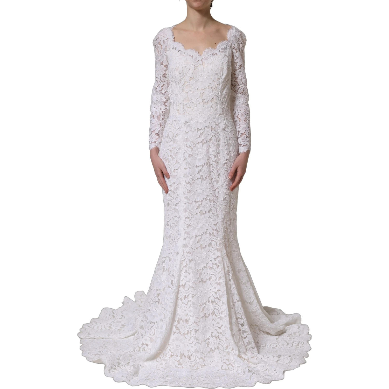 White Floral Lace Mermaid Long Gown Dress