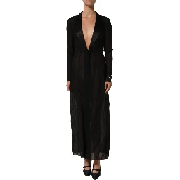 Black Silk Sheer Chiffon Long Maxi Dress