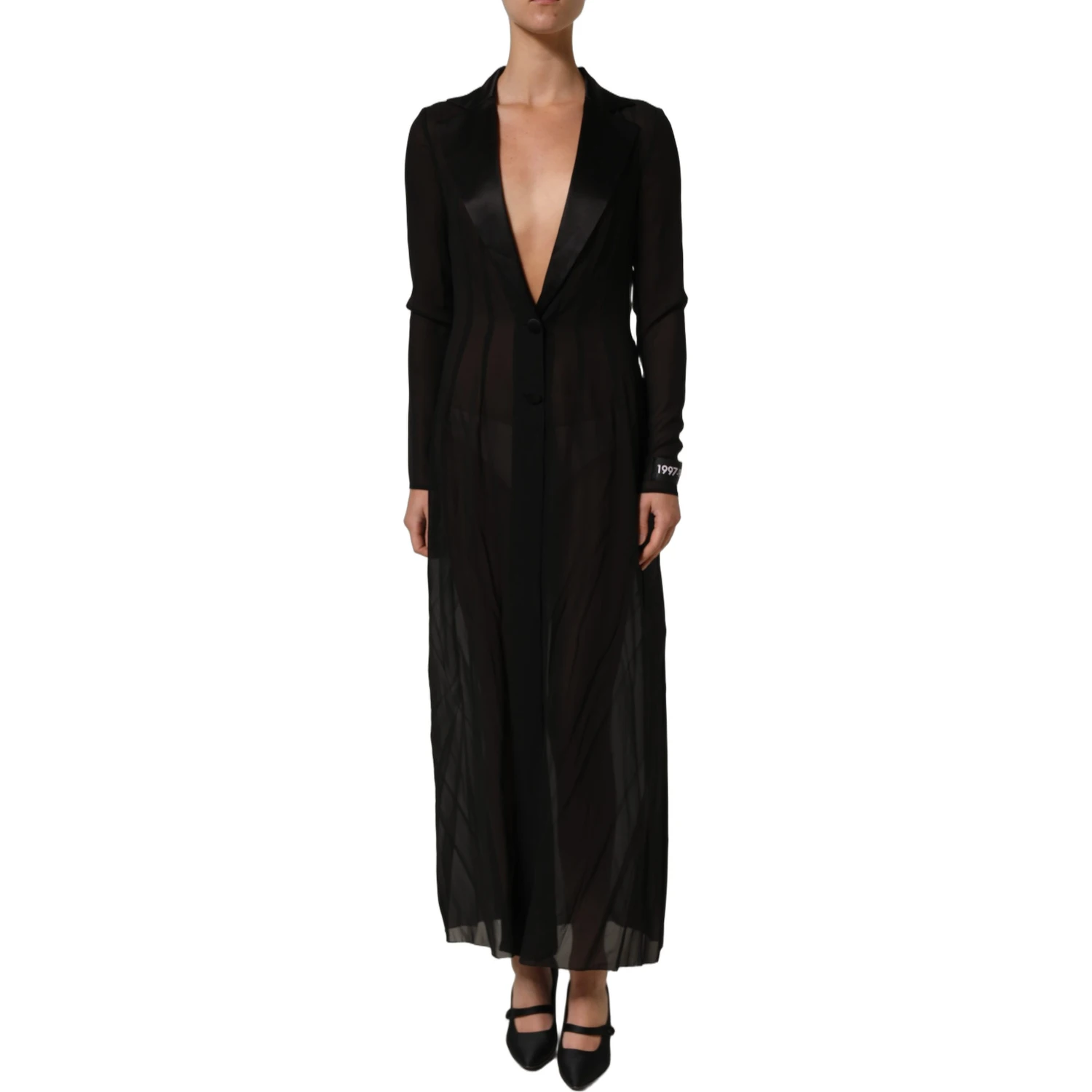 Black Silk Sheer Chiffon Long Maxi Dress
