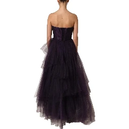 Purple Tiered Tulle Silk Long Gown Dress