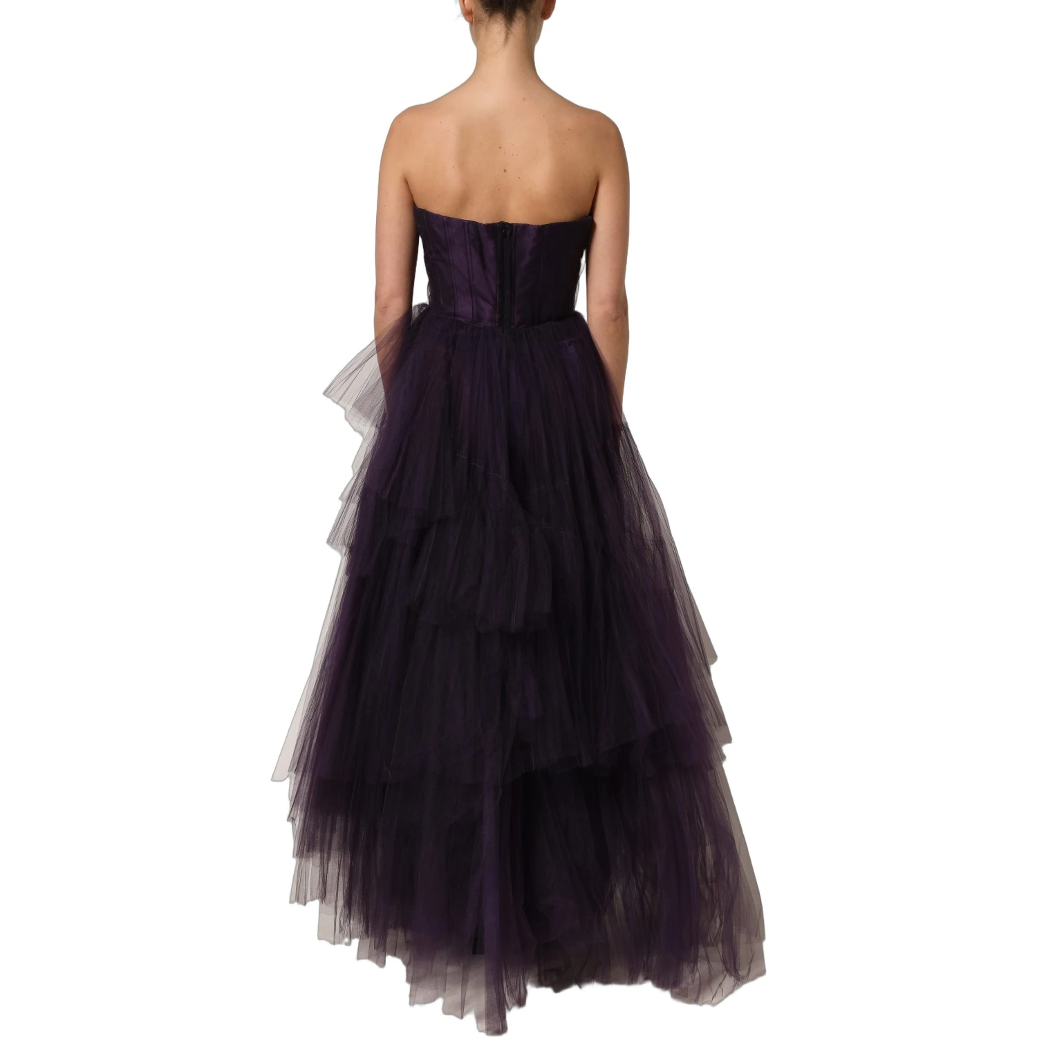 Purple Tiered Tulle Silk Long Gown Dress