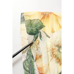 Yellow Floral Print Silk Pleated Maxi Dress