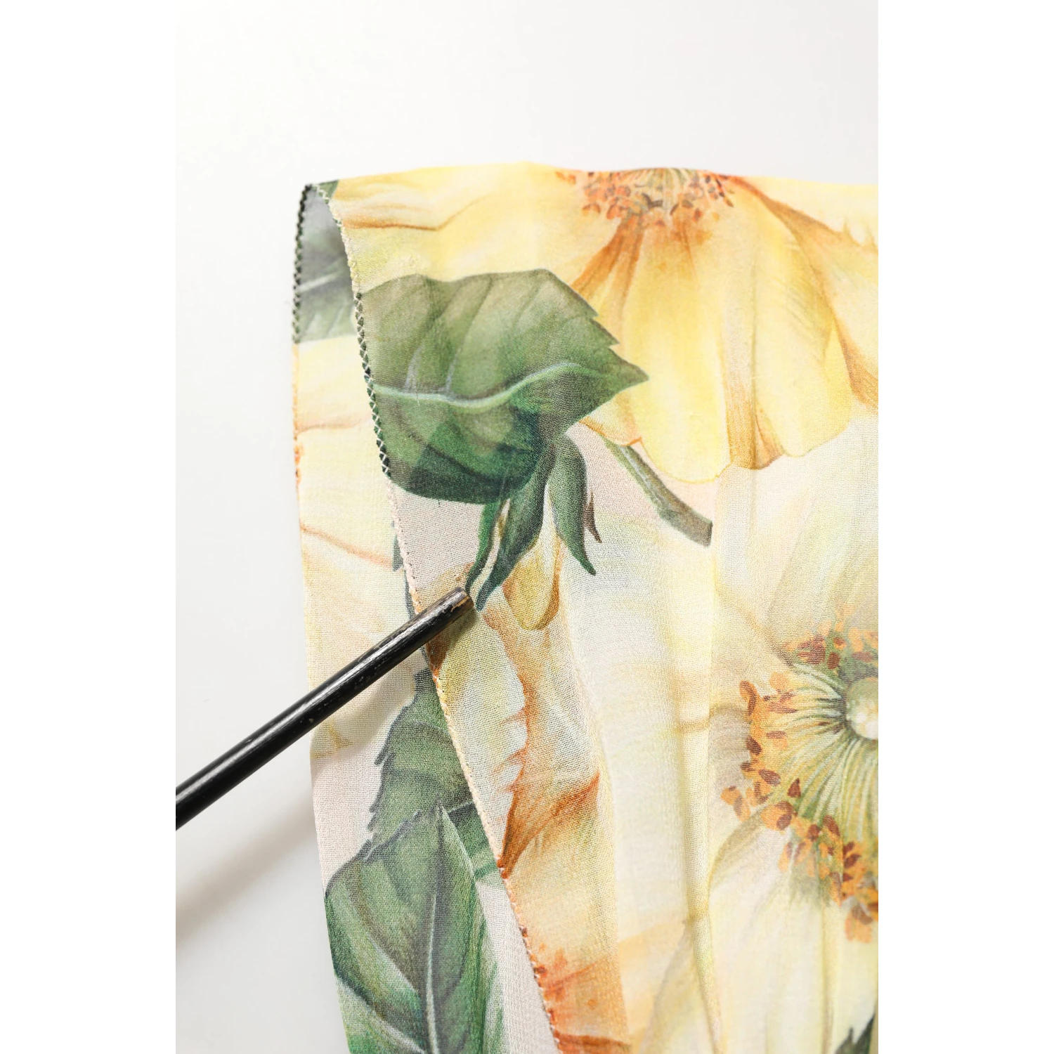 Yellow Floral Print Silk Pleated Maxi Dress