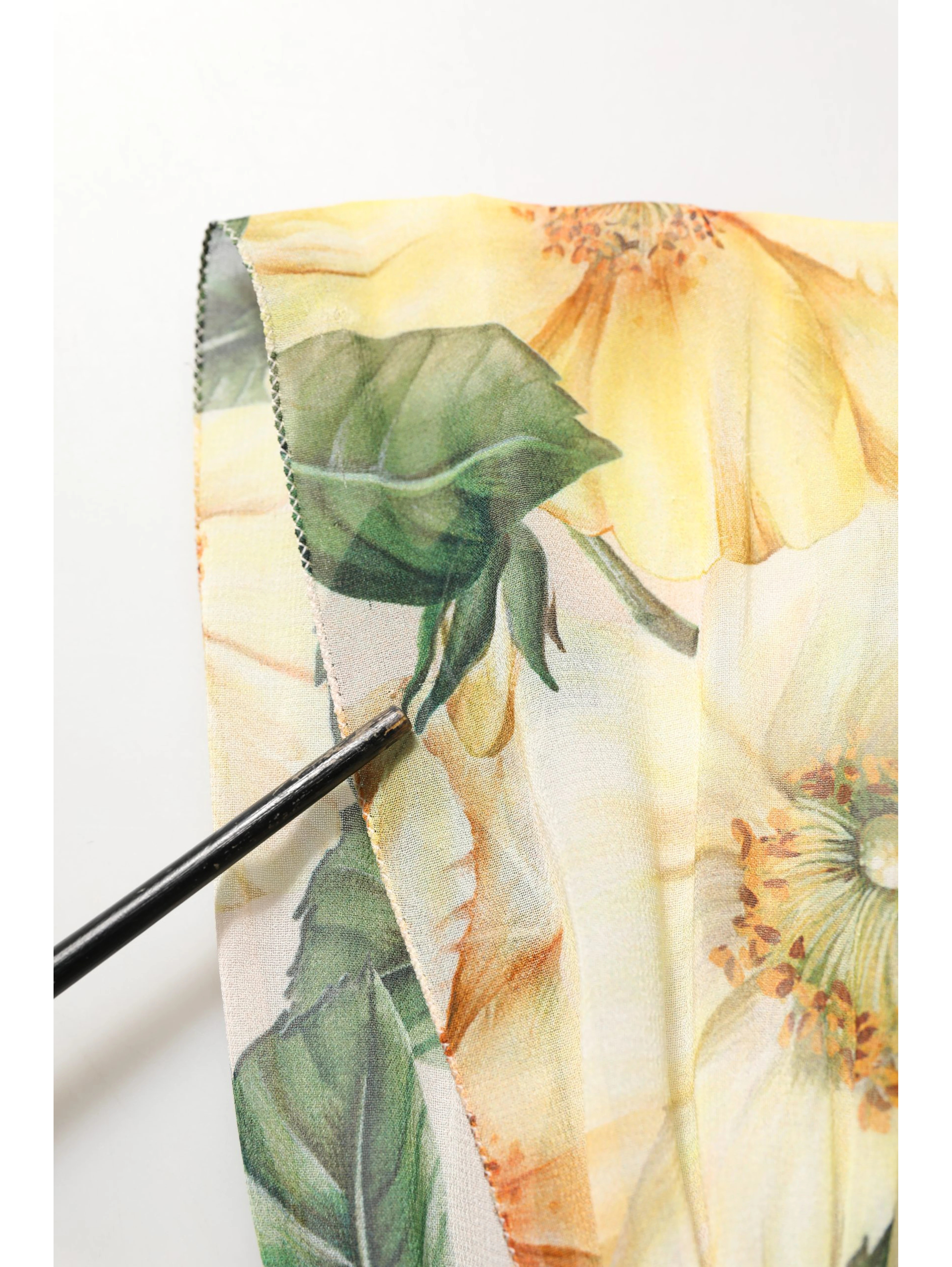 Yellow Floral Print Silk Pleated Maxi Dress
