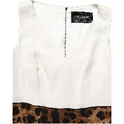 White Leopard Sleeveless Sheath Midi Dress