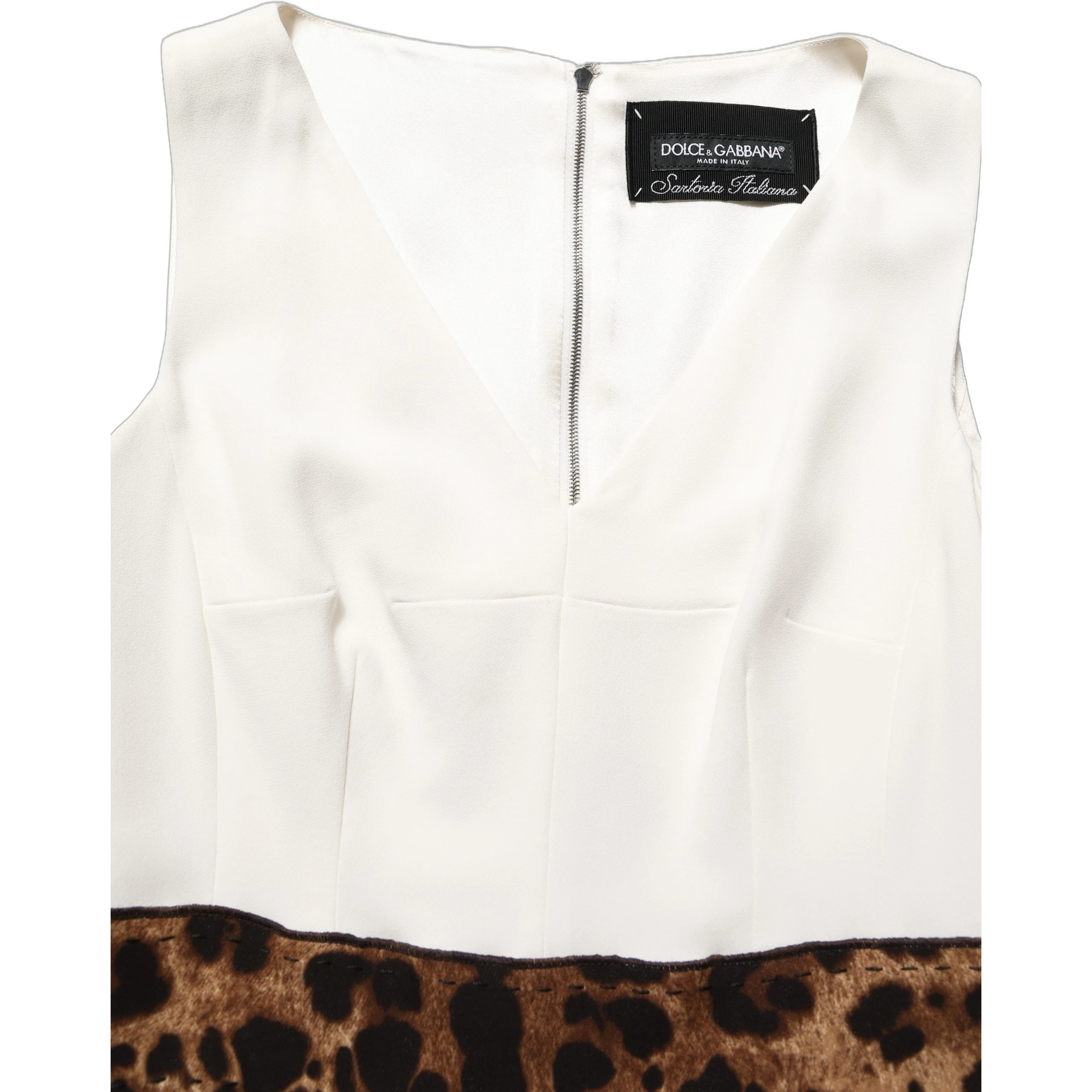 White Leopard Sleeveless Sheath Midi Dress