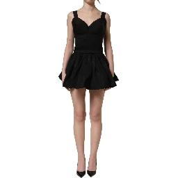 Black Nylon A-Line Sleeveless Mini Dress