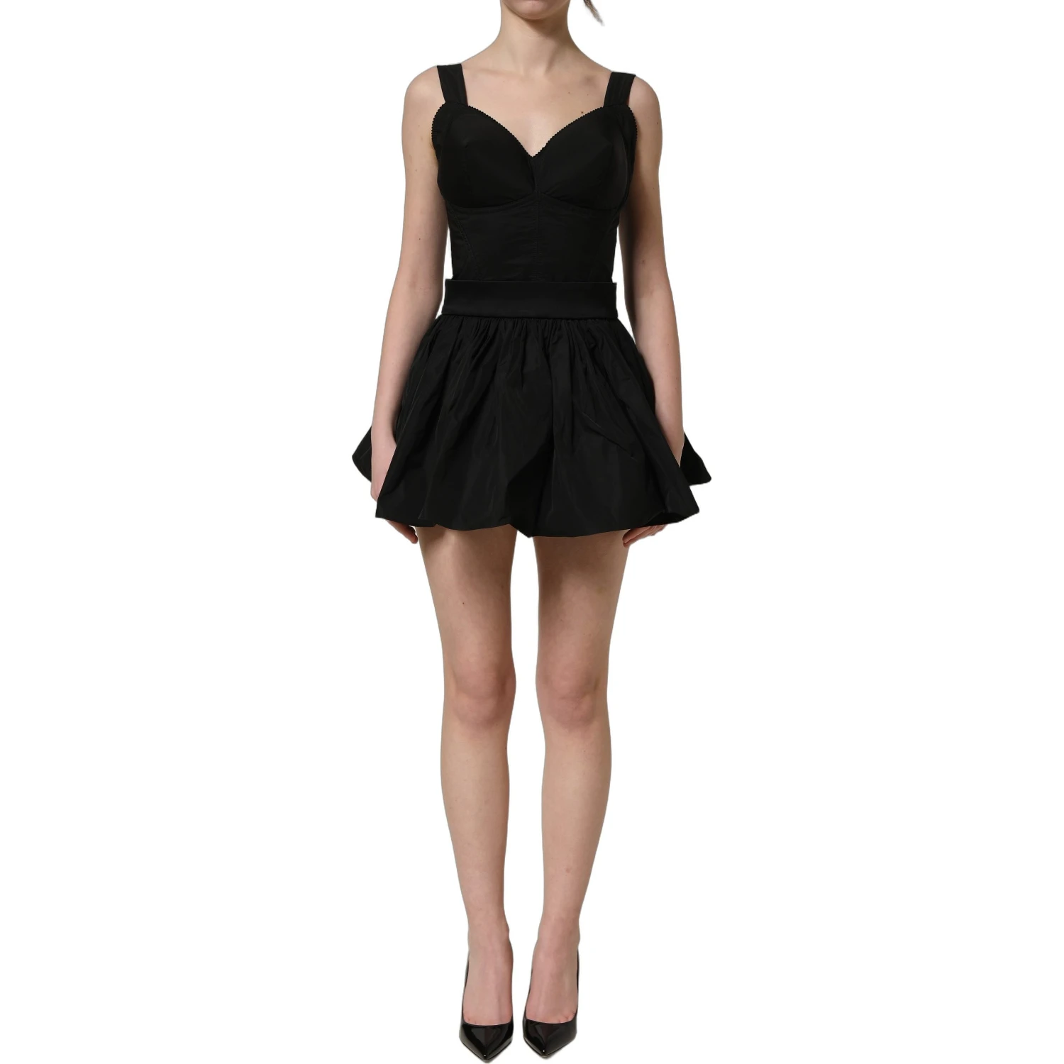 Black Nylon A-Line Sleeveless Mini Dress