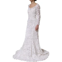 White Floral Lace Mermaid Long Gown Dress