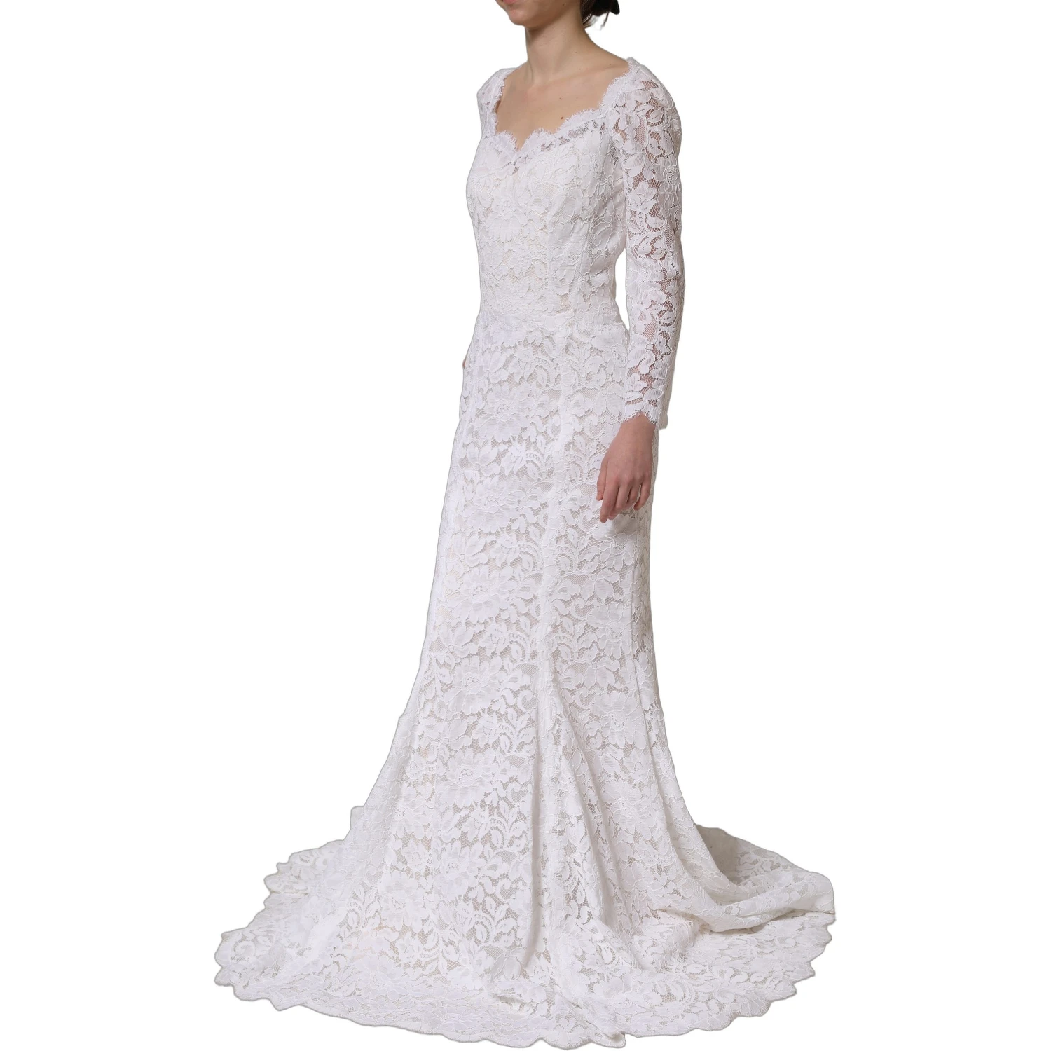 White Floral Lace Mermaid Long Gown Dress