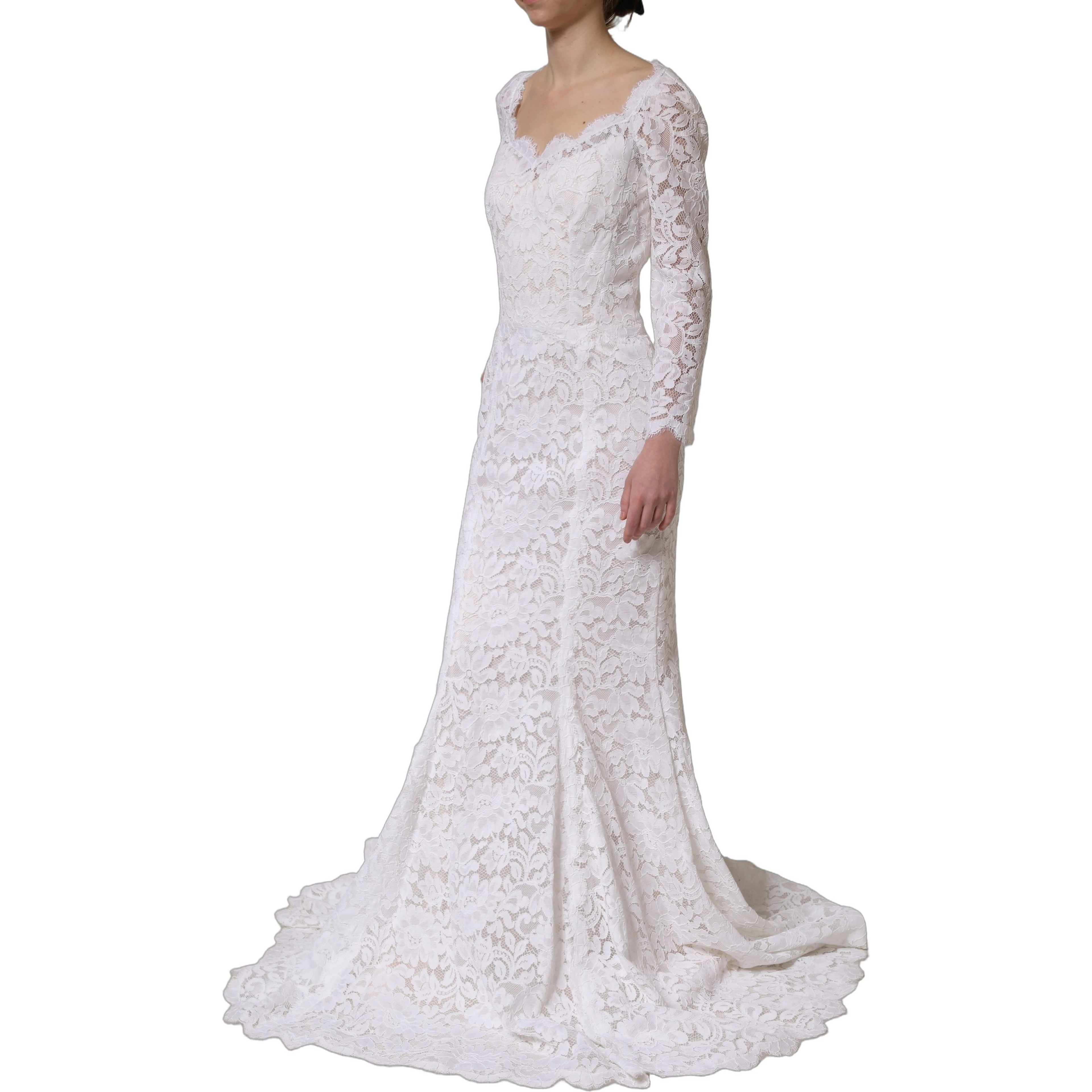 White Floral Lace Mermaid Long Gown Dress