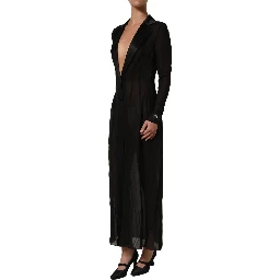 Black Silk Sheer Chiffon Long Maxi Dress
