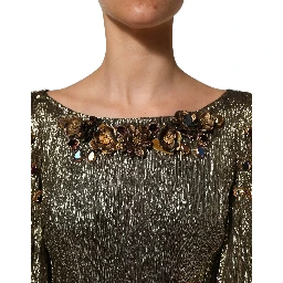 Metallic Gold Embellished Tiered Midi Dress