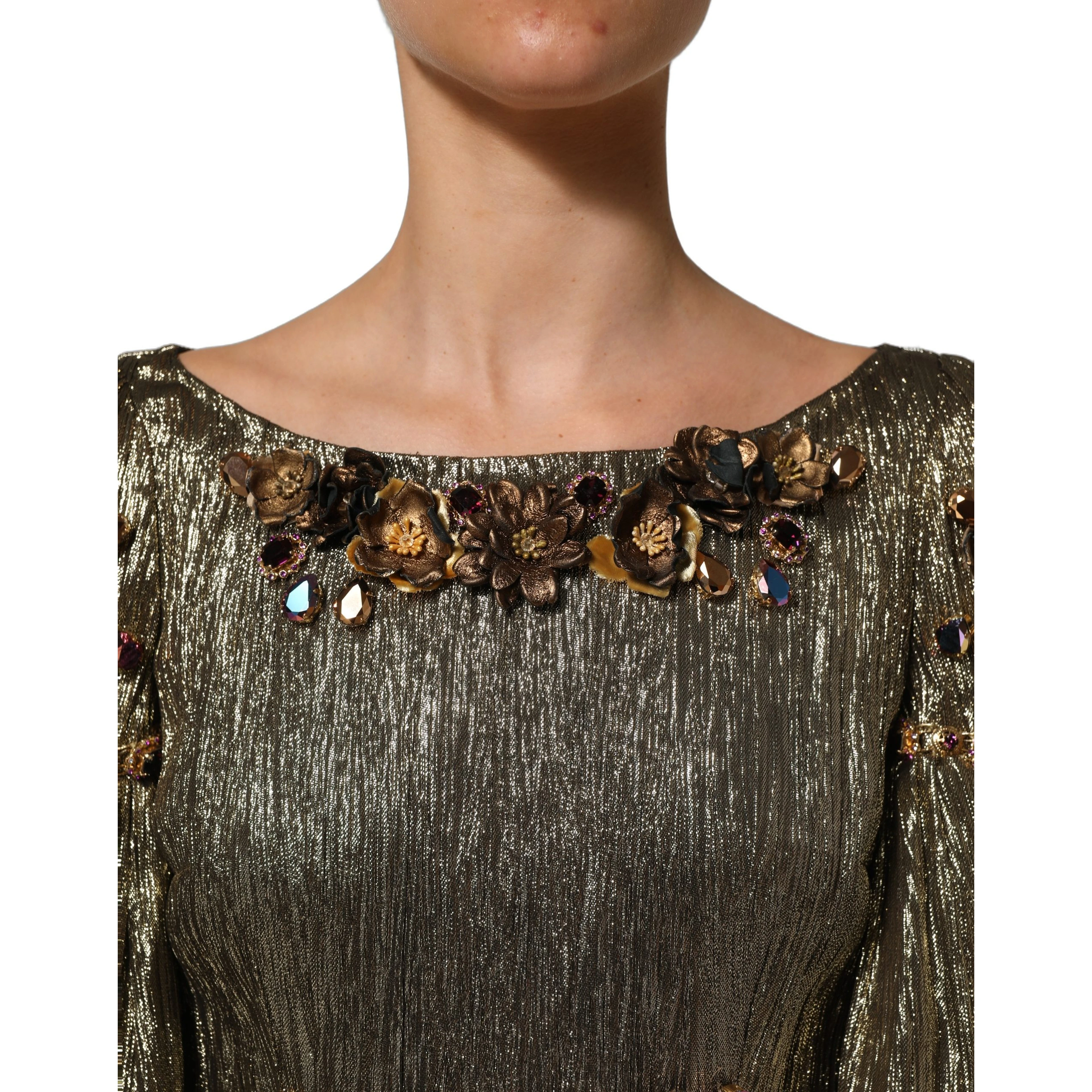 Metallic Gold Embellished Tiered Midi Dress