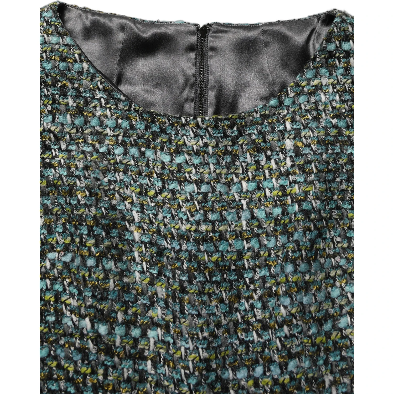 Multicolor Tweed Belted Babydoll Mini Dress