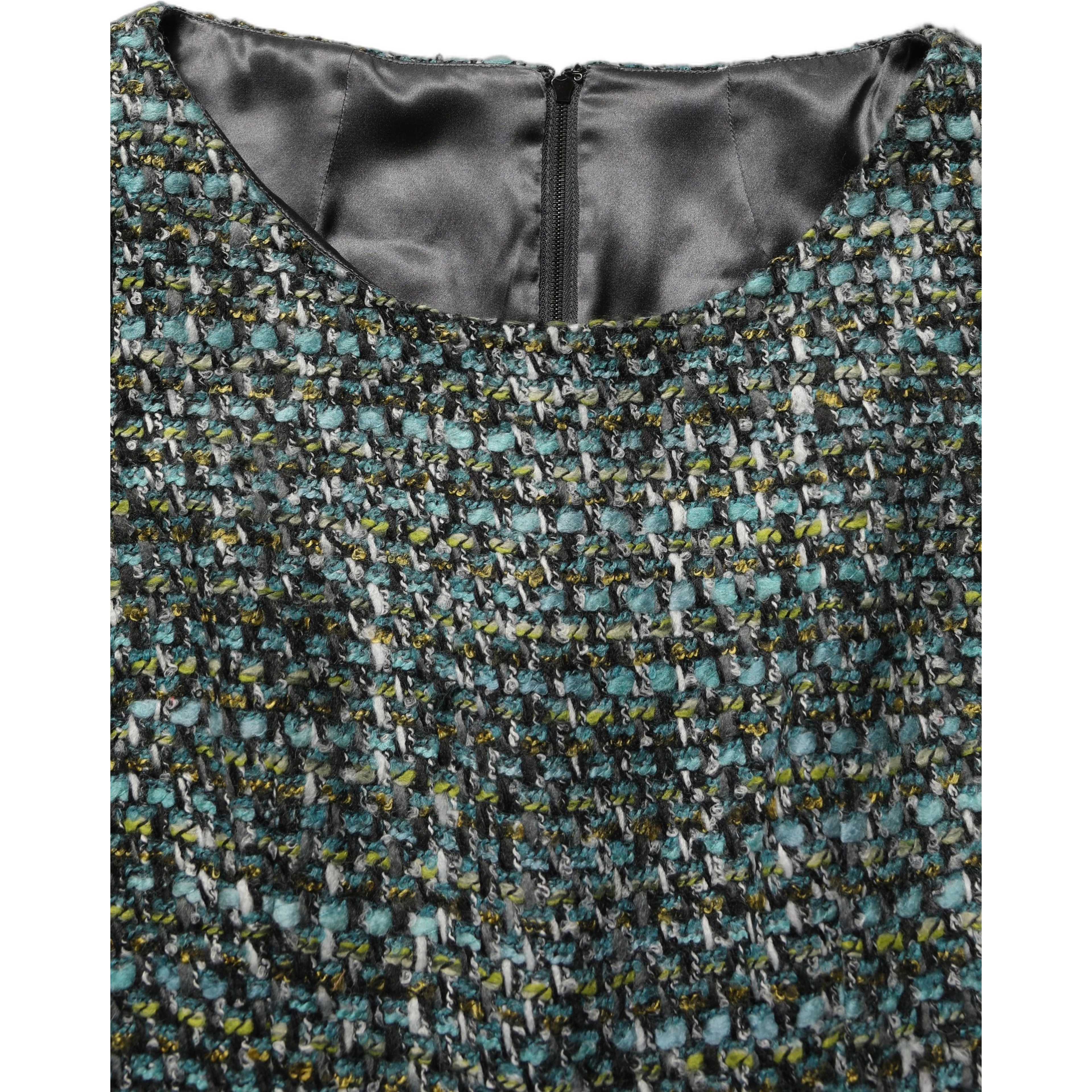 Multicolor Tweed Belted Babydoll Mini Dress