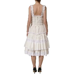 White Cotton Poplin Ruffled Midi Dress